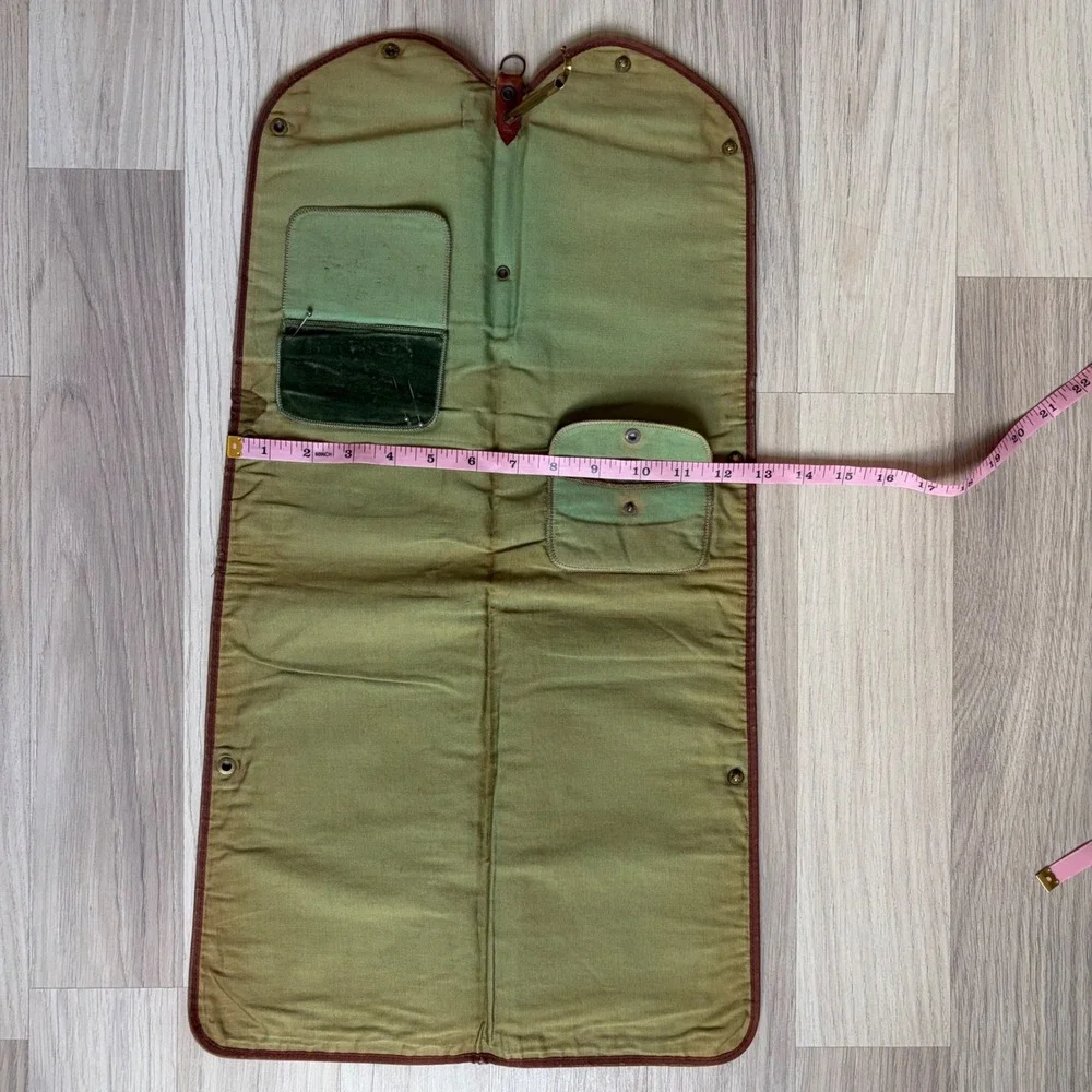 Vintage Brown Leather Sewing/Tie Case Green Canvas Organizer H.A. Giddings